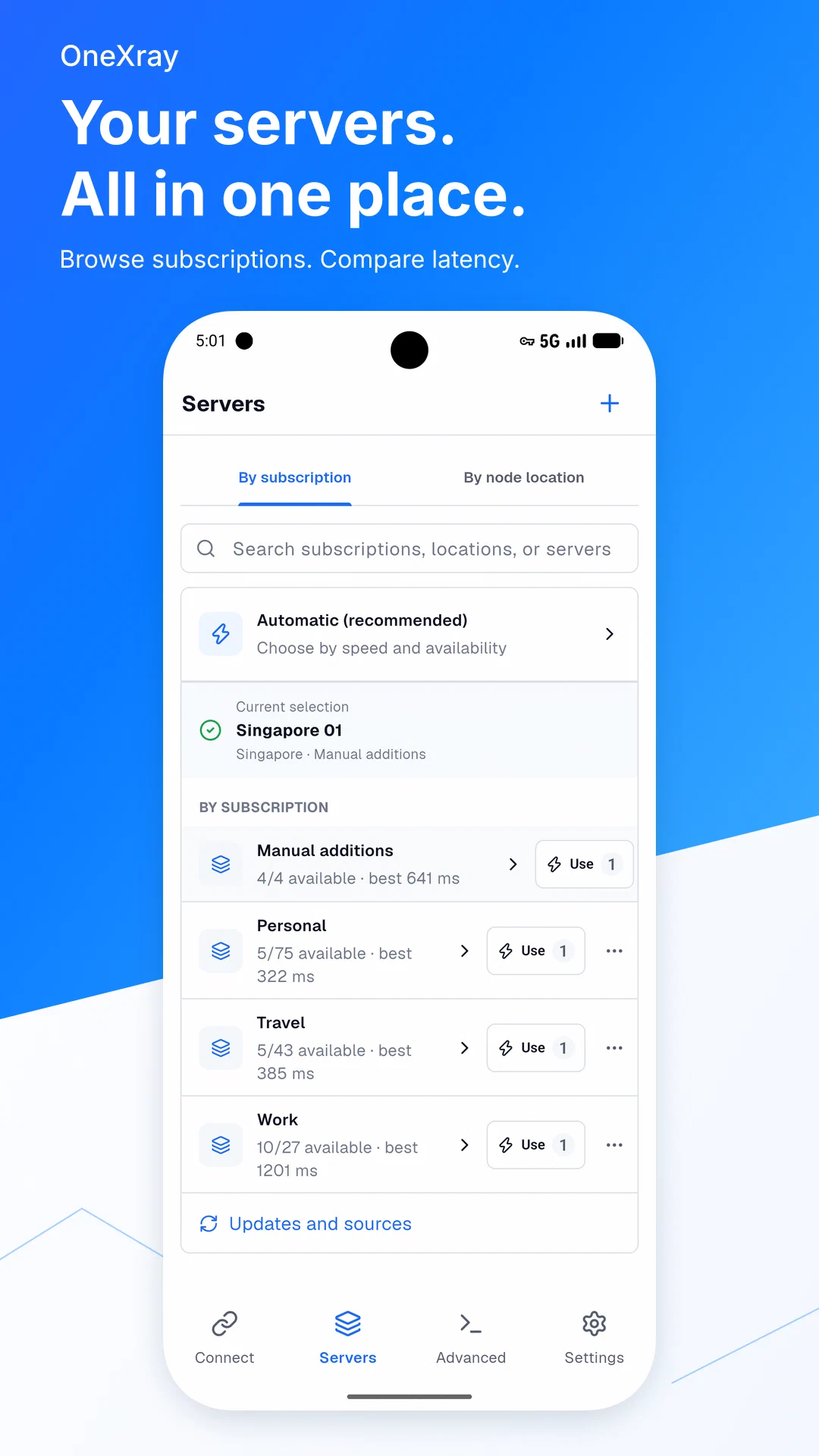 Android 上运行的 OneXray 服务器列表